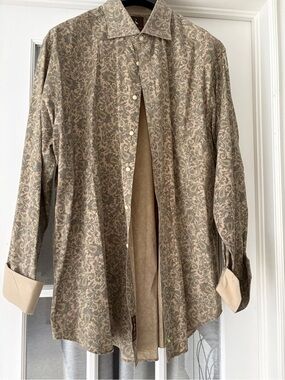 Tailorbyrd Beige Shirt with Sage Paisley Accents